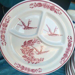1pc RARE Vtg Jackson China Hummingbird 9.5" Chop Plate~Cooks Rest, Union Made